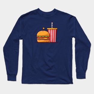 Burger And Soda Cartoon Vector Icon Illustration (3) Long Sleeve T-Shirt